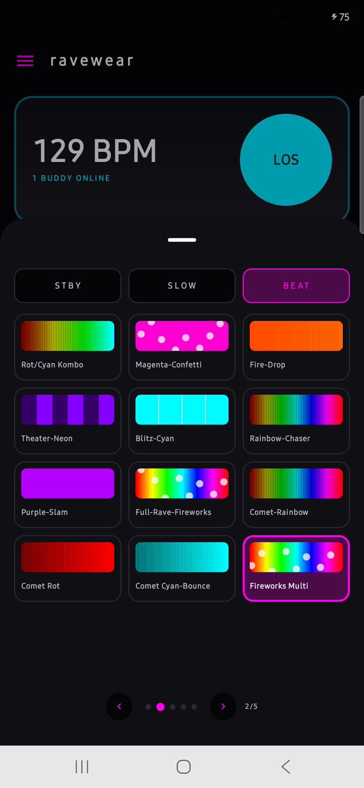 ravewear effect picker - 12 curated presets on page 2 of 5