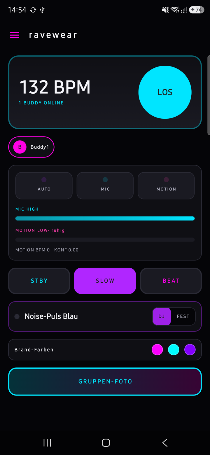 ravewear rave mode dashboard with live BPM